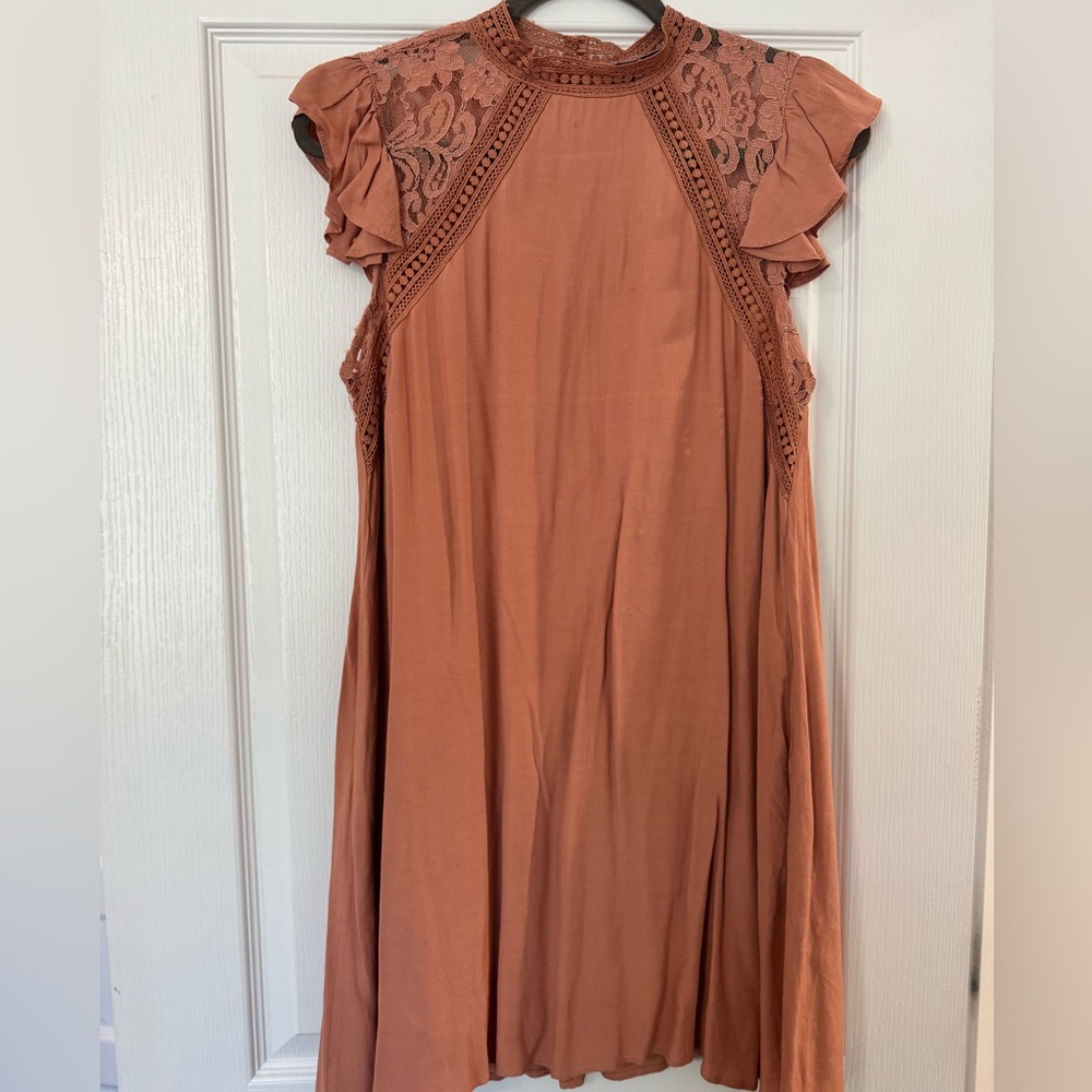 VICI Lace Trim Rust Shift Dress.  Size Medium.  Only worn once.
